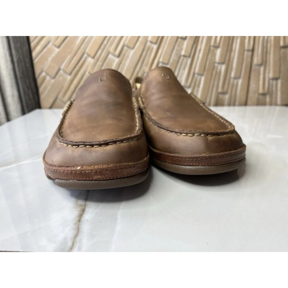 Olukai Moloa Men Leather Slip On Shoes Loafers Mules Slippers Sz 8.5 Brown